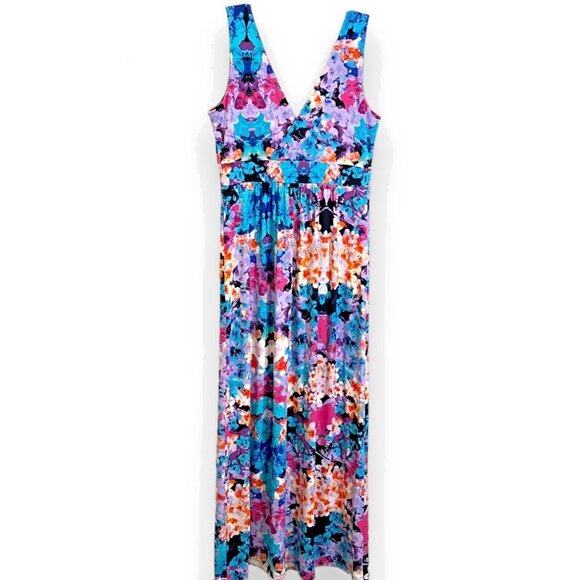 Nicole Miller Y2K Babydoll Maxi Dress Medium Abstract Multicolor Tropical Fairy - Picture 3 of 9